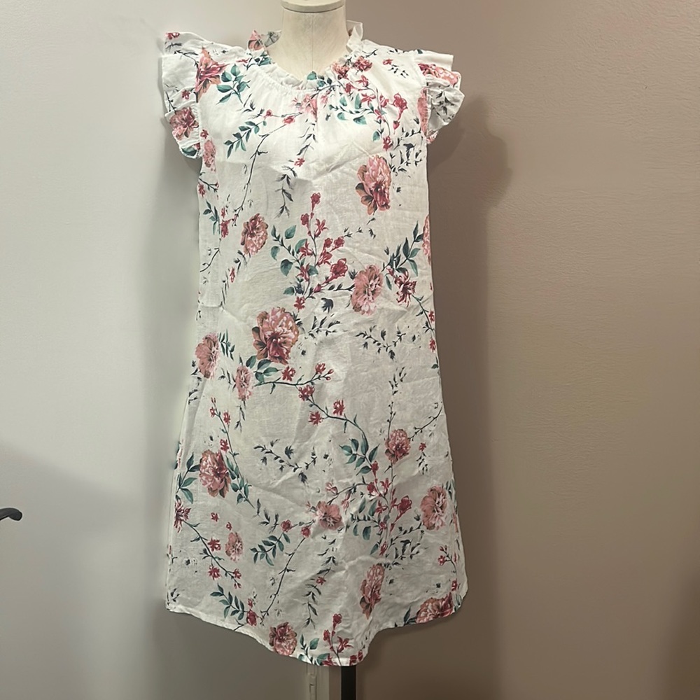 Italian Linen Ruffle Shoulder Relaxed Fit Dress size M- like new